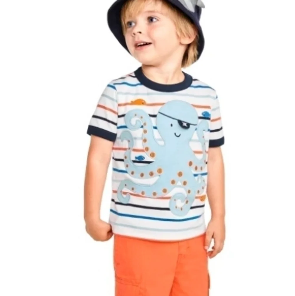 Pirate Octopus T-Shirt, Pirate Ship T-Shirt, and Orange Shorts Outfit Gymboree